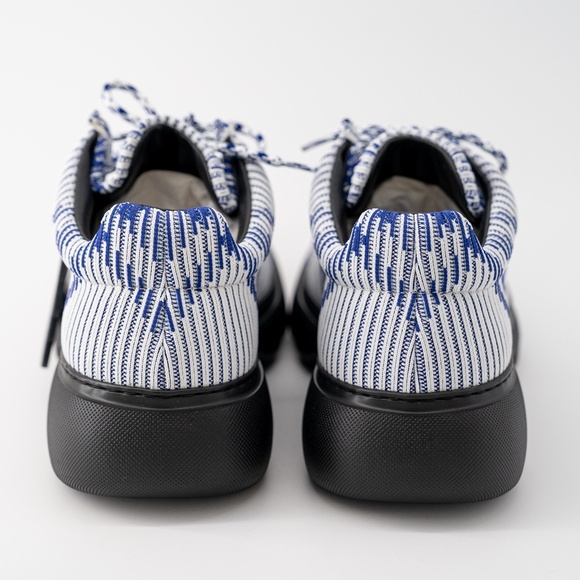 size 44eu 11us Burberry Creeper Mid Lace-Up Boots Platform Blue White Check - Picture 3 of 16